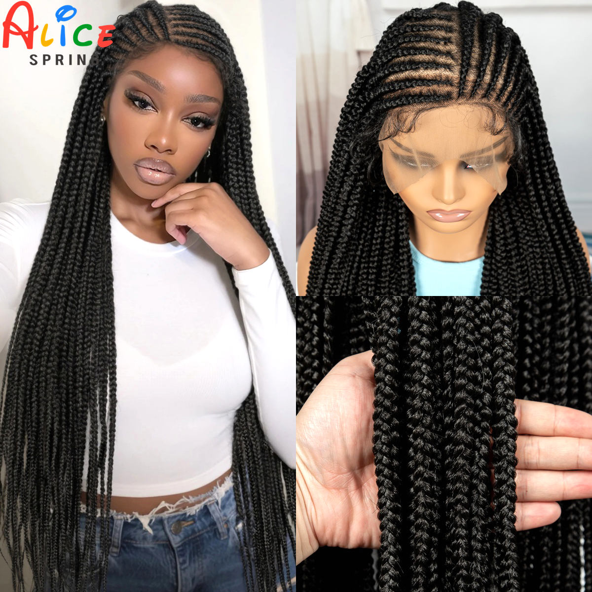 Braiding Hair Kanekalon - Peruca Trançada Sintética de Renda Completa